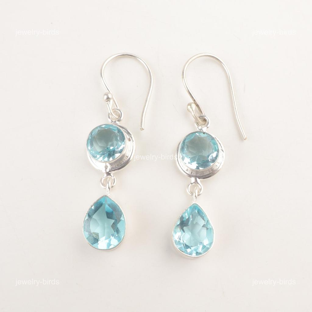 Pear Sky Blue Topaz Gemstone Drop Hook Wedding Mother Gift Earrings 925 Silver EE-142-5