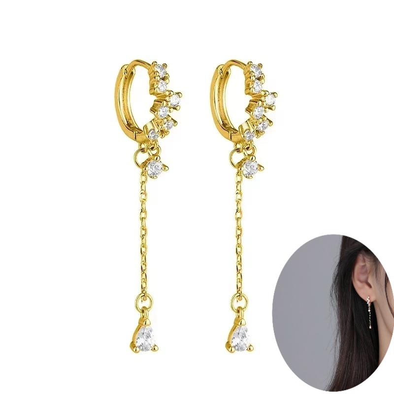 925 Silver Ear Needle White Zircon Butterfly/Water Drop Hoop Earrings Drop Earrings For Women Fashion Wedding Jewelry