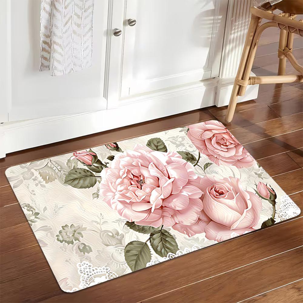 Blue Rose Floral Pattern Decoration,Carpet,Living Room,Bedroom, Non-slip,Square Rug
