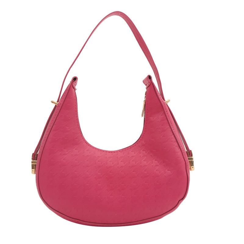 Trendy Women s Underarm Bag For Spring Summer Small Round Shape Pu Tote With Plaid Patterns фуксия