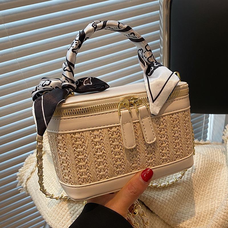 

Сумка из плетеной соломы женская 2024 новый нишевый дизайн сумка-мессенджер на цепочке летняя высококачественная портативная сумка-ведро No specification белый