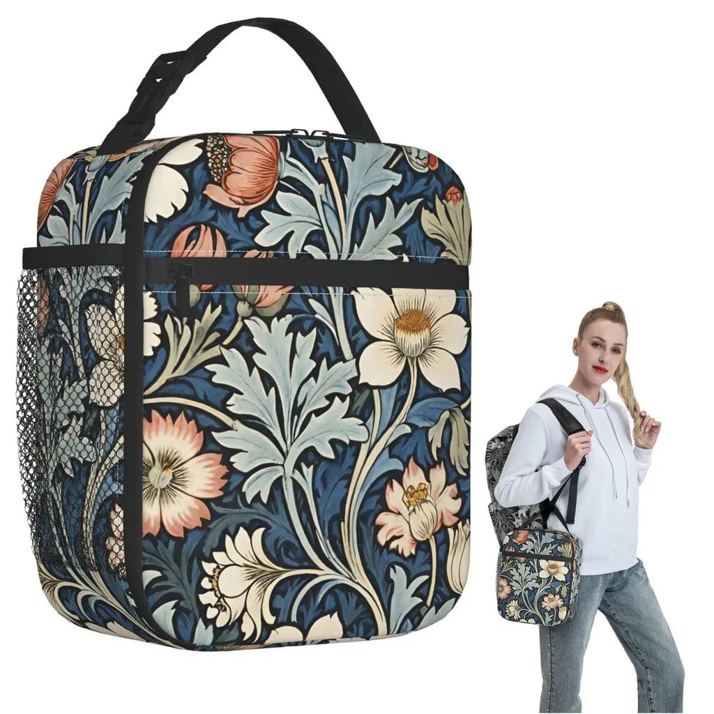 Framed William Morris Botanical Bliss Insulated Lunch Bag for Women Children Leakproof Food Boxes Thermal Lunch Box Tote