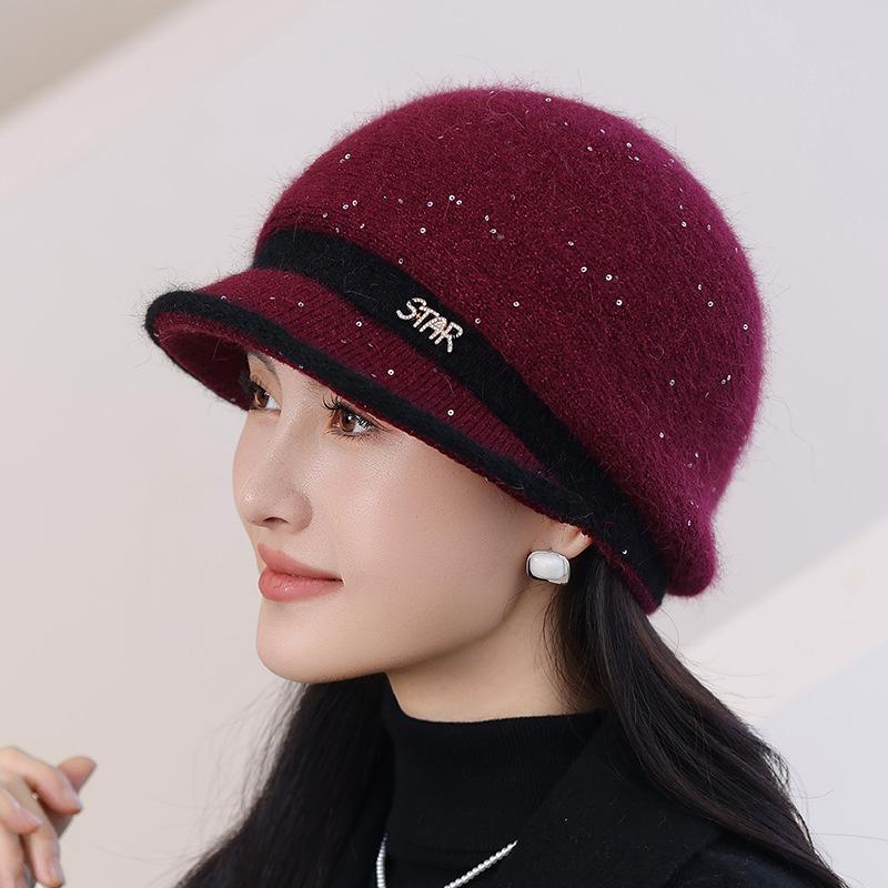 Elegant Beret Women's Autumn and Winter Double-layer Wool Hat Thermal Ear Protection Mother Knitted Hat