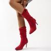 New Women Pointed Toe Thin High Heels Ankle Boots  Autumn Pleated Cowboy Women Faux Suede Woman Slip On Western Boots