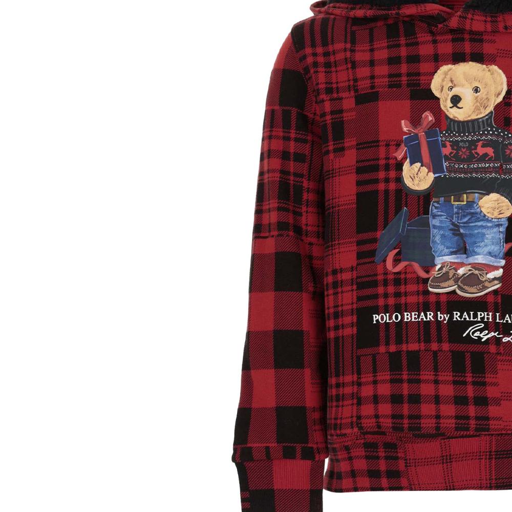 Polo Ralph Lauren Hoodie FW23 Loose Fit Plaid Bear Pattern Print Long Sleeve Color Block Kids Kids Hoodies 323920646-001