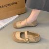 Outer wear round head splicing new soft-soled single shoes belt buckle flat-soled women's Mary Jane shoes versatile spring and summer 2025