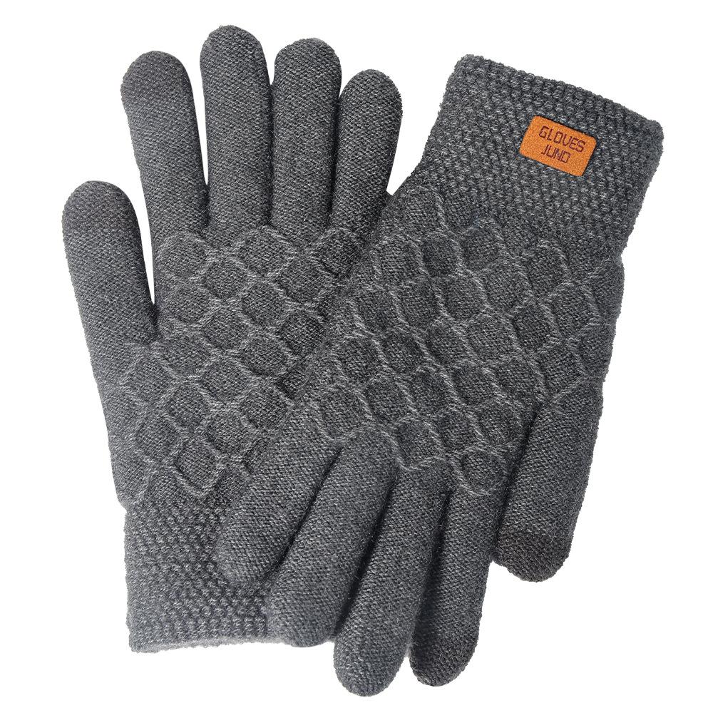 Touch Screen Gloves Winter Warm and Cold Resistant Gloves Double-layer Velvet Thick Gloves Men's Black Woolen Gloves Cycling Knitted Gloves