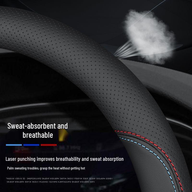 Genuine Leather Ultra-thin Breathable Anti-slip Steering Wheel Cover for All Seasons