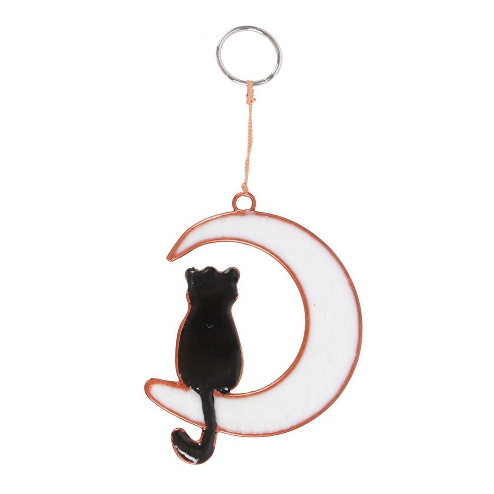 Something Different Cat Sitting On Crescent Moon Suncatcher