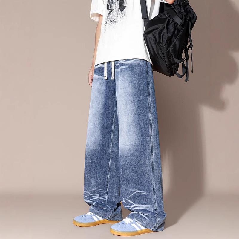JYL Men's Straight Jeans Plus-Size Four-Season Vintage Gradient Loose Denim