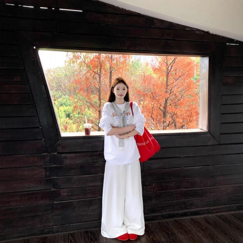 Spring Autumn Loose Casual Vintage Printing Cotton T-shirt Women Long Sleeve Simple All-match Bottomed Tee Top