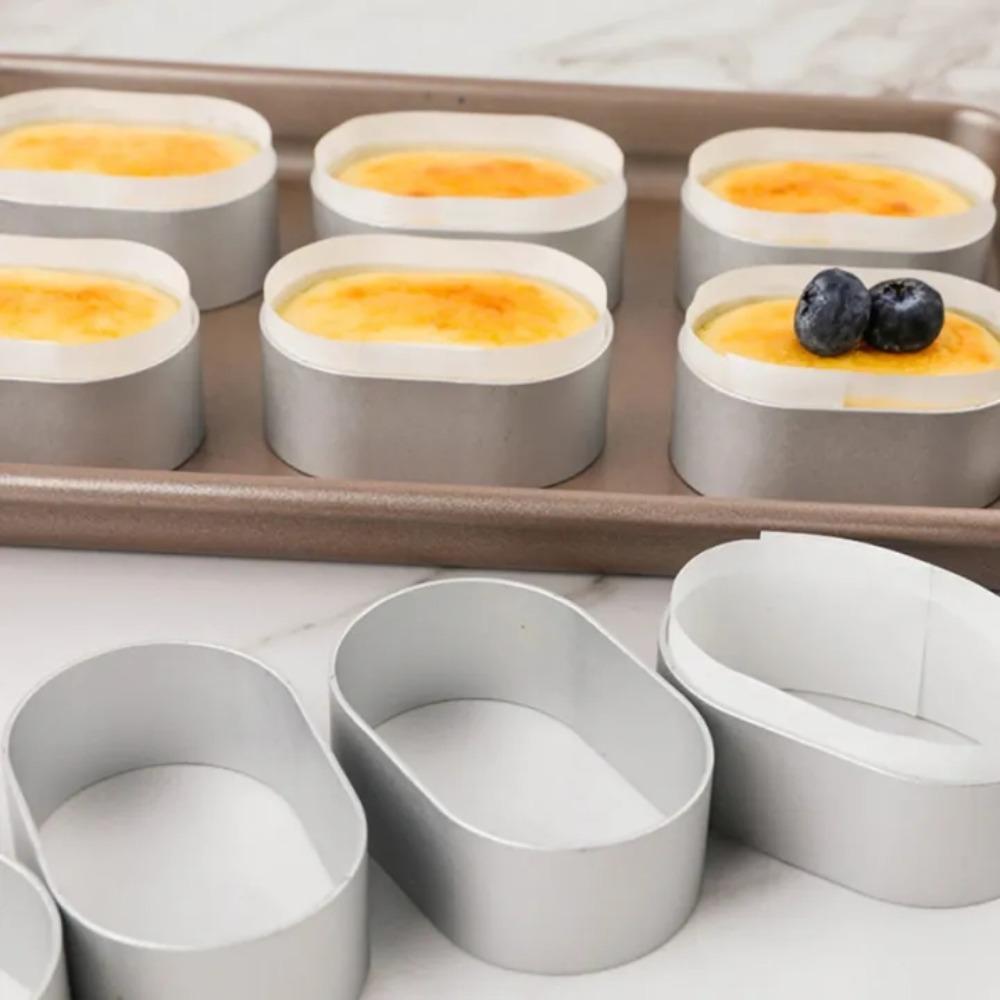 10Pcs Aluminum Alloy Oval Mold Lined Paper High-Temperature Baking Tools Making Cakes Cheese Semi Cooked Ring Cakes Egg Tarts