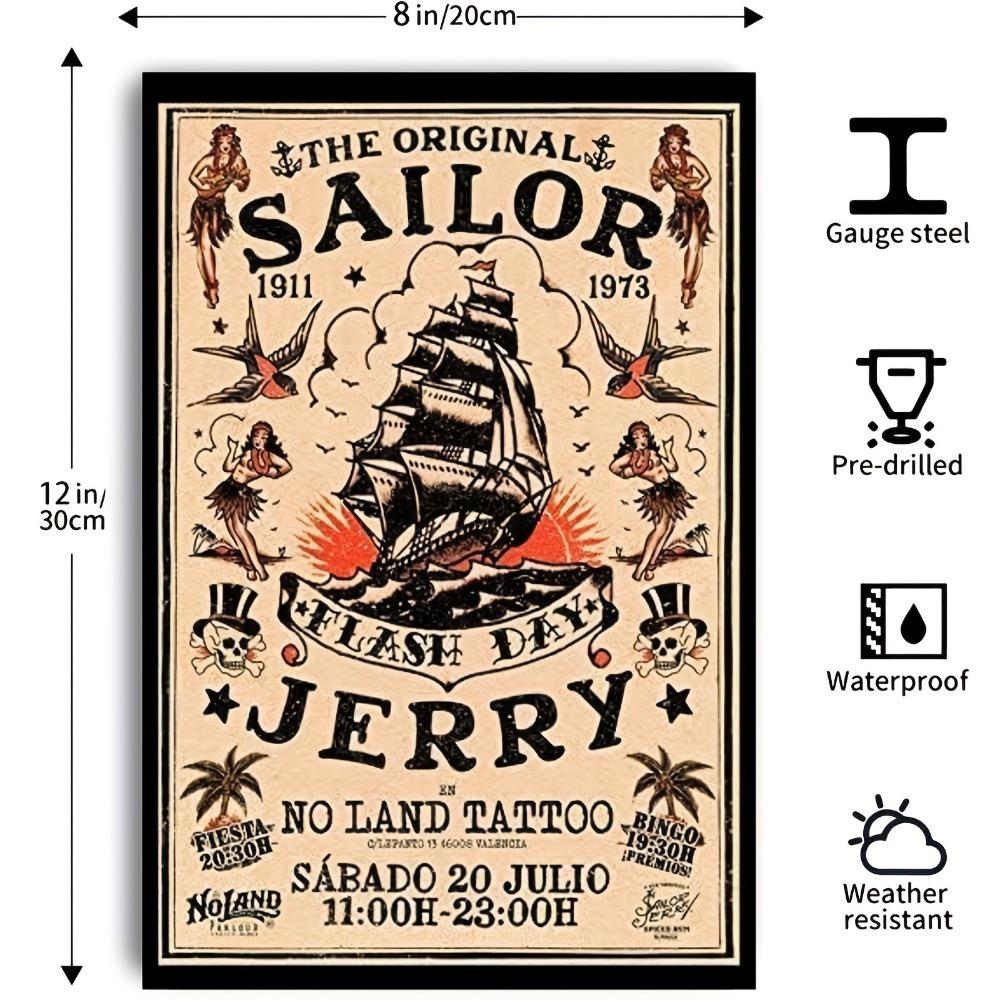 Vintage Sailor Jerry Tin Sign - Nautical Frameless Metal Wall Art, Pub Bar Man Cave Decor - "The Original" Retro Plaque