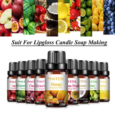 PHATOIL 10ml Vonné oleje s jahodovou, mangovou a jablkovou vôňou na lesk na pery, výrobu mydla, kúpeľnú masáž, jogu, relaxáciu, aromaterapiu, difuzér