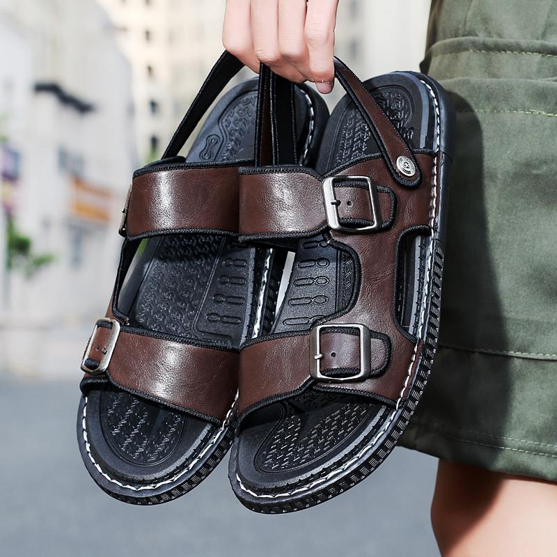 

TUINANLE Мужская повседневная обувь из искусственной кожи, дышащие сандалии для мужчин, открытая мужская пляжная обувь, римская обувь, классные летние туфли на плоской подошве 43