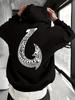 Men's Fashion Hoodie with High-Definition Maori Fishhook Pattern on the Back; Suitable for Casual Street Wear; Outdoor Loose-Fitting Warm Sports Shirt