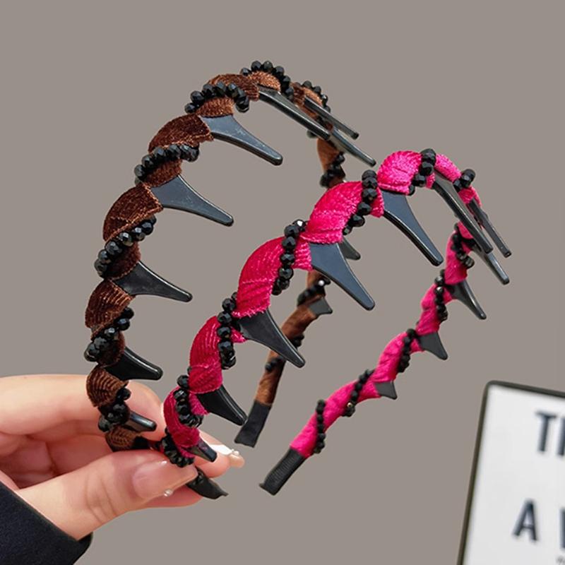 Bandă de păr vintage din catifea perlă, cu vârf, pentru femei, fete, dulce, anti-alunecare, cu dinți, accesorii pentru păr