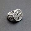 Antique Stainless Steel Men's St Benedict Cross Exorcism Ring