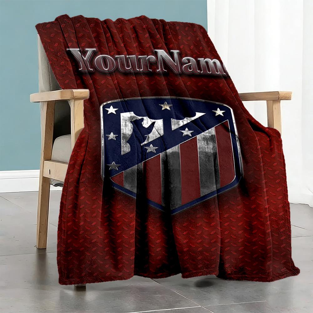 Atletico Madrid Customize Text Blanket Gift Personalized Blanket Ultra-Soft Versatile for Chair Office Chair Picnics Seaside Ideal for All Seasons