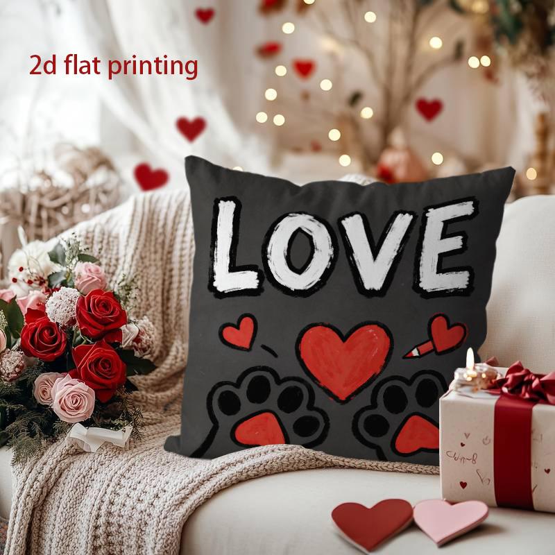 Love-themed Throw Pillow with Heart and Paw Design Pattern Cushion Cover Suitable for Sofa Bedroom Car Pillow Cover