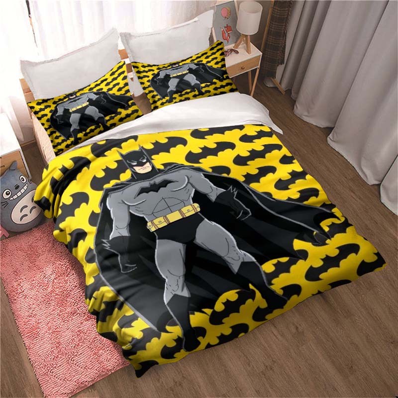 3D Printed Batman Cartoon Pattern Bedding and Duvet Cover Set, Soft and Warm Dormitory Bedding Set