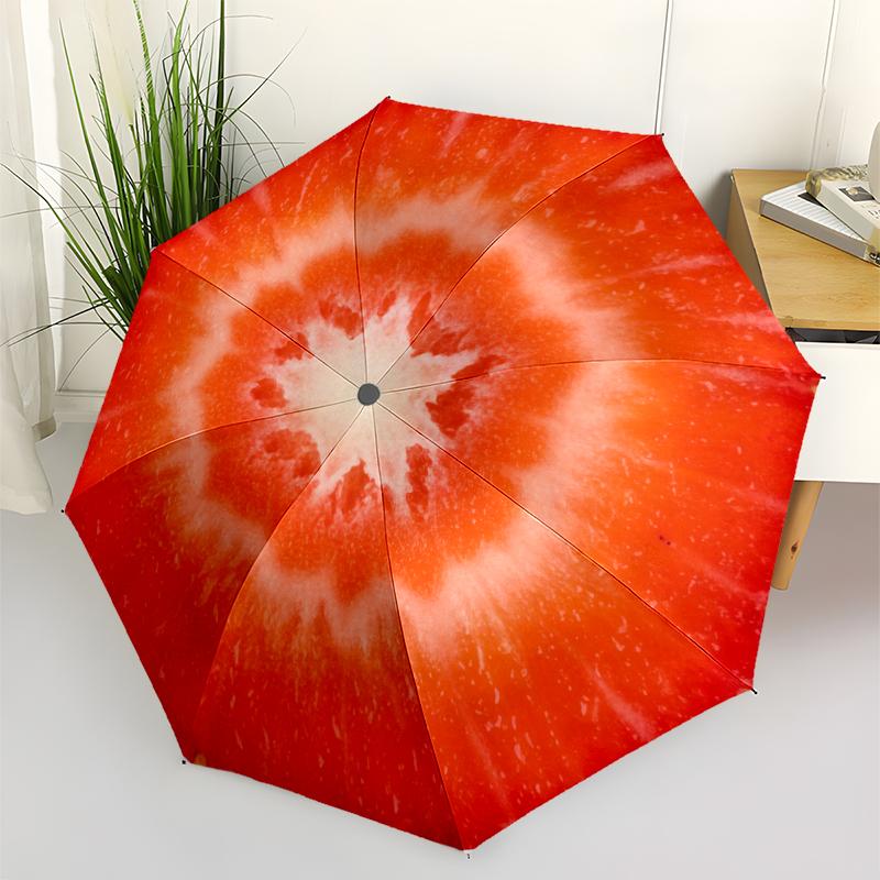 1 PC Automatic Folding Umbrella -Red fruitsPattern,Portable & Foldable Design with 8 Ribs,Christmas Birthday Gifts