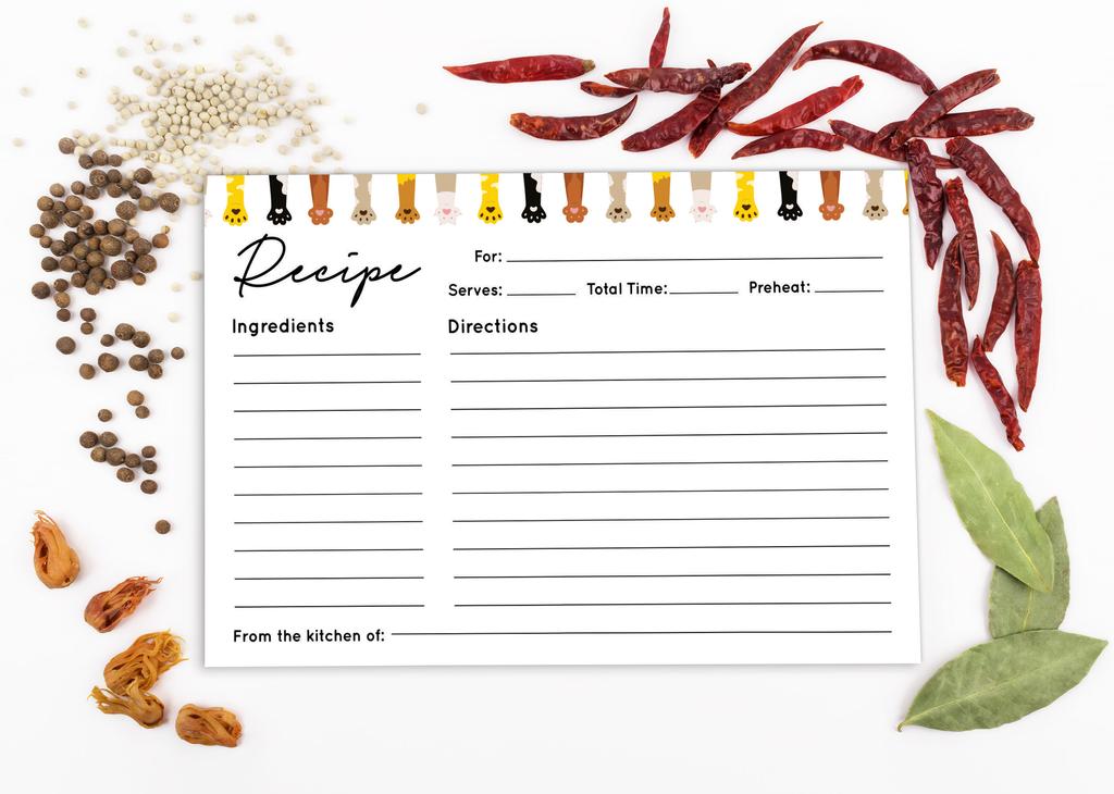 Inkdotpot Recipe Card 6x4 inch Single-Sided Recipe Design Cards Cat  Dog Paw Recipe Cards Wedding-Bridal Shower-Baby Shower- Pack of