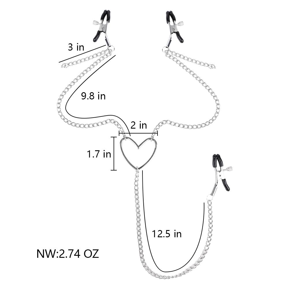 Nipple Clamp with Three Chains Adjustable Heart-shaped Nipple Clips Breast Clip Adult Sex Toys for Women and Couples