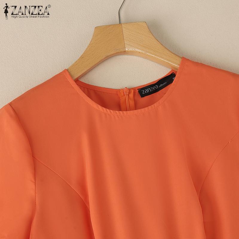 ZANZEA Rochie de vară lejeră cu mânecă scurtă și guler rotund, casual, pentru femei