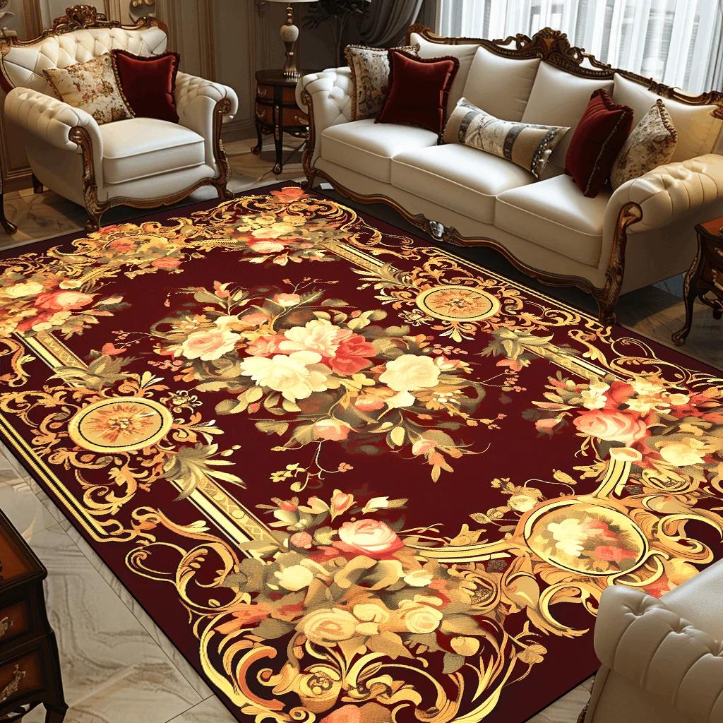 European Retro Decoration Home Rugs Living Room Flower Large Carpets Hall Sofa Chair Area Mats Room Decor Doorway Hallway Carpet