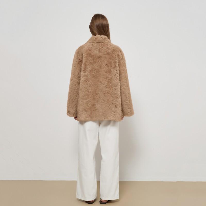 2026 Womens Faux Fur Coat Mid-Length Turn-Down Collar Loose Fit Youth Middle-Aged