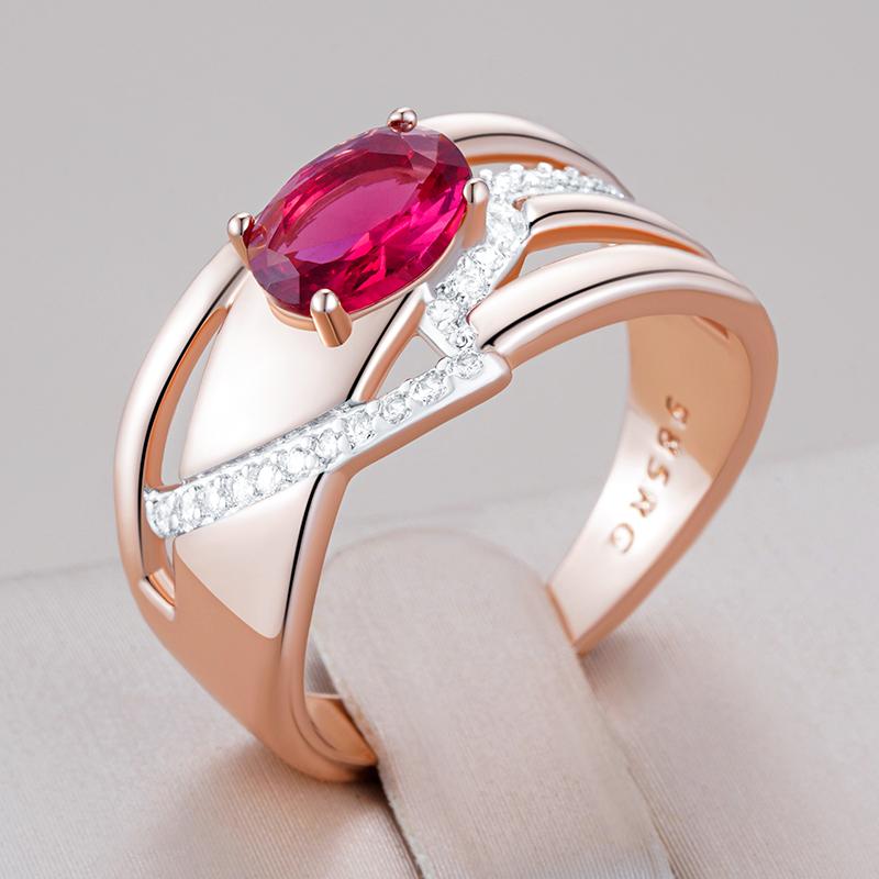 Red Natural Zircon Bride Wedding Ring Fashion Crystal Flower  Rose Gold  Color Mix Fine Daily Jewelry Women