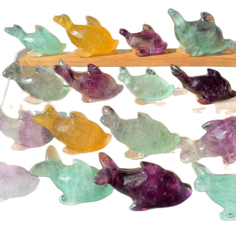 Colorful Fluorite Dolphin Carving - Polished Crystal Decorative Ornament 500g