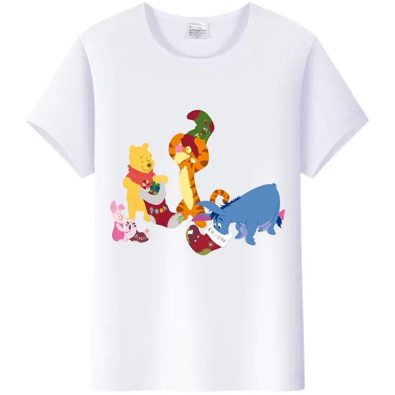 Y2K Tshirt Kawaii Tops Unisex Cartoon Winnie The Pooh Tigger Friends Graphic t-shirt Summer Blouses White Tees