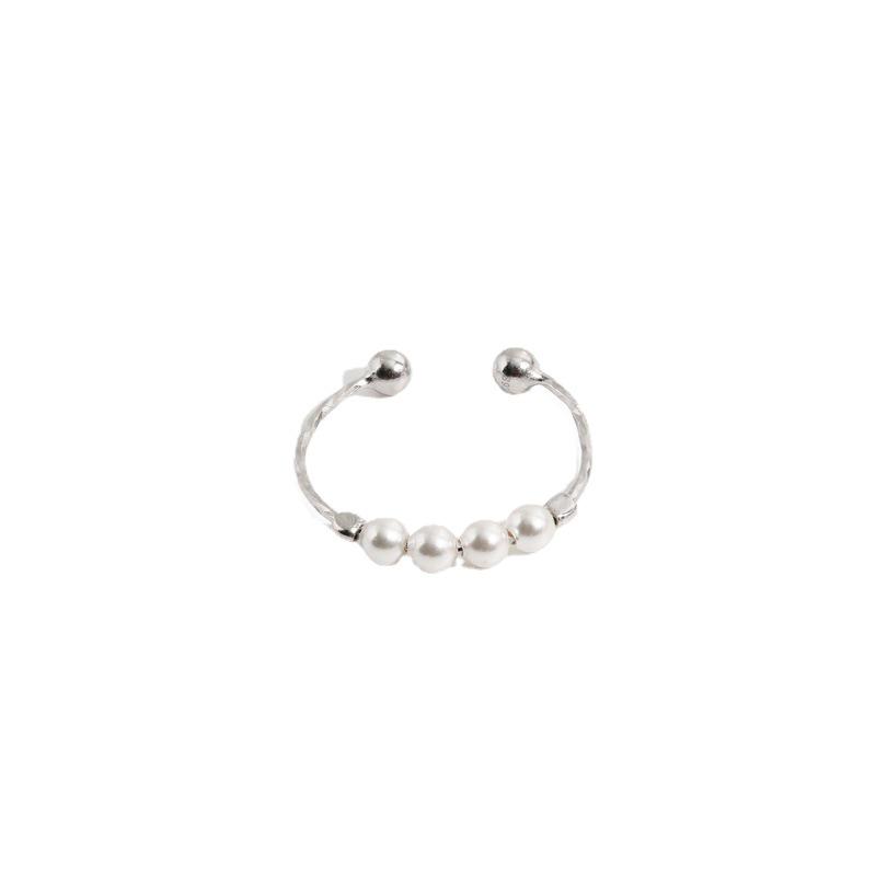 Trendy Japanese-Korean Faux Pearl 925 Silver Open Ring - Retro, Simple Design for Women