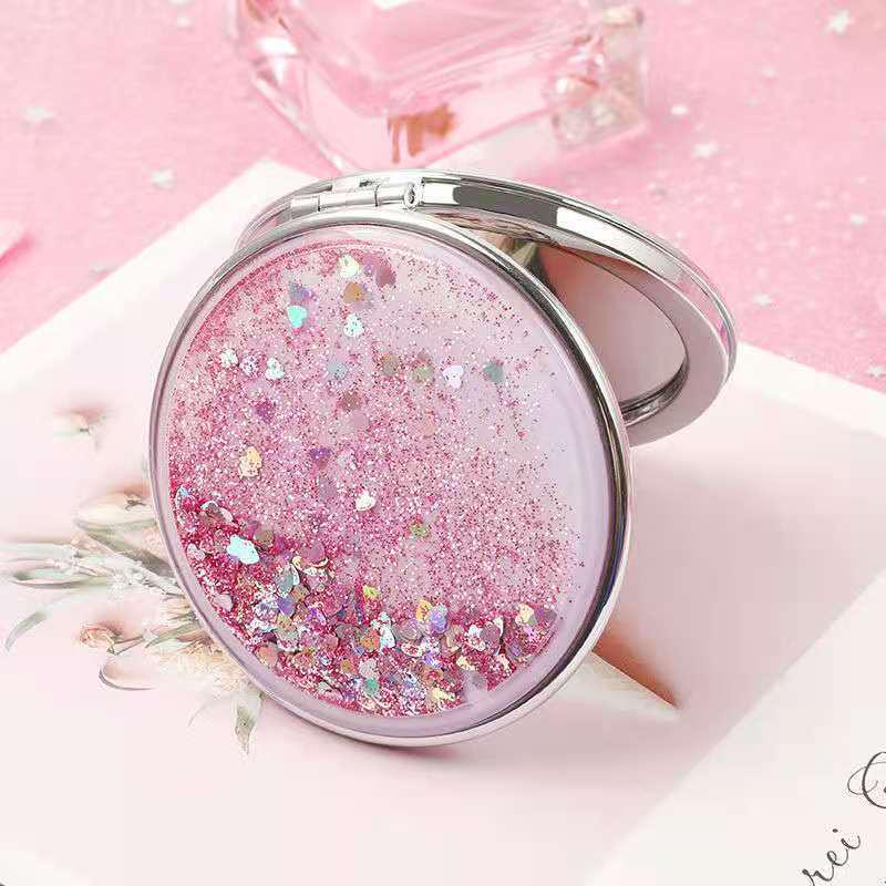 Quicksand Heart Flip Double-Sided Mini Makeup Mirror – Portable & Stylish