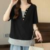 Ladies' Fake Two T-shirts Women's Patchwork V-neck Short Sleeved Blouse Summer New Korean Style Loose Versatile Top