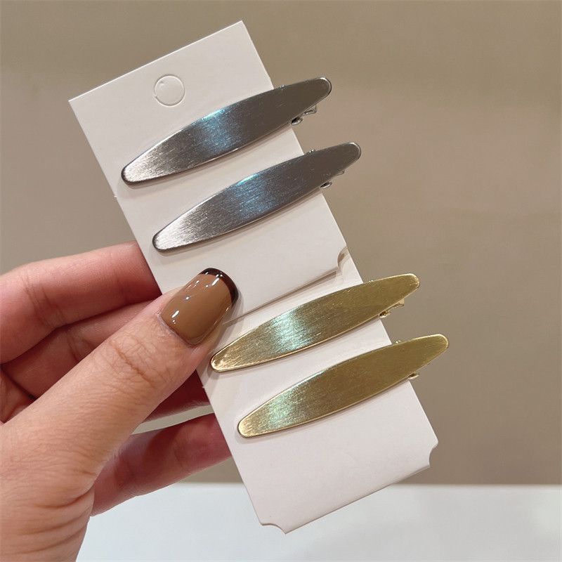European and American Style Simple Personality Metallic Brushed Alloy Gold Silver Duckbill Clip Fashion Fancy Side Clip Hairpin Women