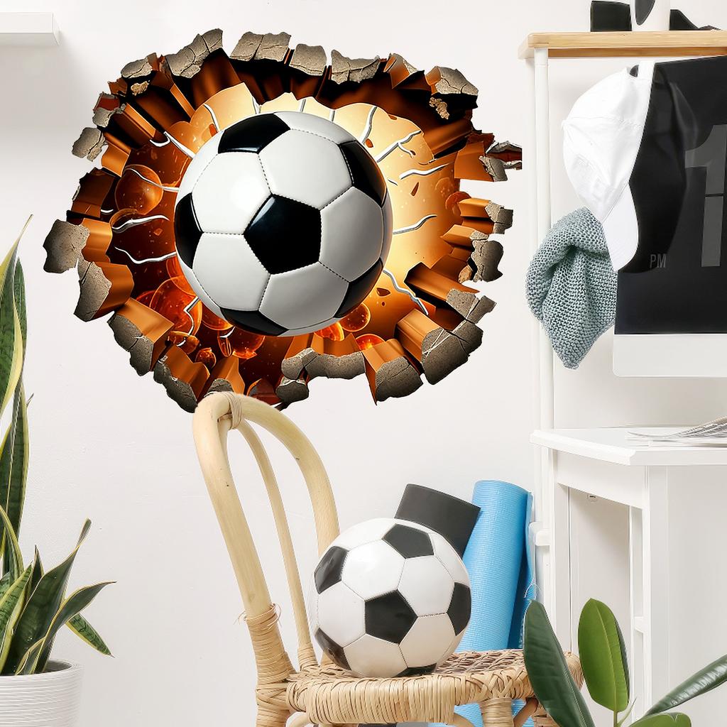 3D Wall Breaking Soccer Living Room Bedroom Wall Sports Style Home Decoration Stickers