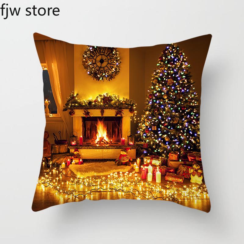 Weihnachten Neujahr Dekorative Kissenhülle Baum Kamin Druck Überwurf Sofa Stuhl Kissen Heimdeko