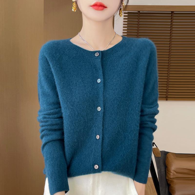 2025 Autumn/Winter Women's Seamless Cashmere Crew Neck Sweater - High-end Pure Wool Knitted Cardigan