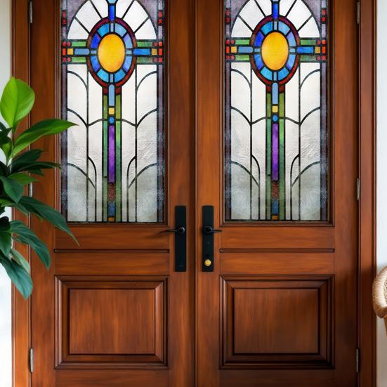 Stained Glass Window Privacy Film Vintage Decorative Frosted Static Cling Waterproof PVC Reusable UV Sun Blocking Glass Sticker Cover