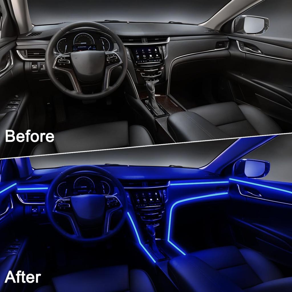Interior Car Lights With Wireless APP And Remote Control, 5 In 1 RGB Ambient Lighting Kit With 236 Inches Fiber Optic, 16 Million Colors Car Neon