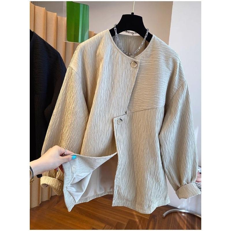 Irregular Texture Pure Color Long Sleeve Coat Women Comfortable Spring Autumn Loose Casual Top