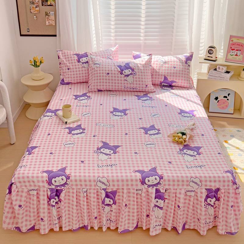 All Season Universal Ruffle Edge Single Bed Cover Printed Cotton Bed Skirt Three Piece Set Soft Comfortable Bedding Bedspread