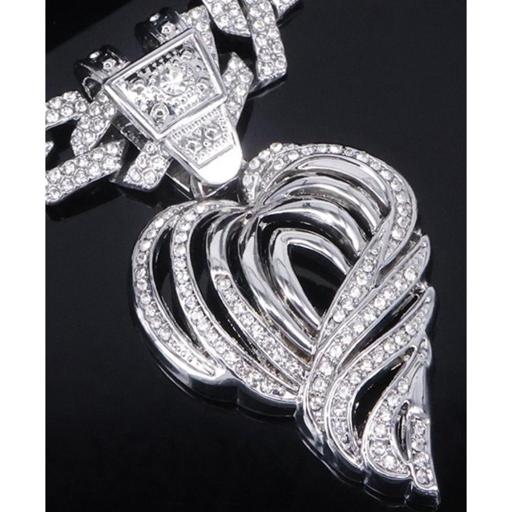 European and American Fashion Diamond-encrusted Hollow Peach Heart Alloy Pendant, Men and Women Cool Hip-hop Rap Cuban Necklace