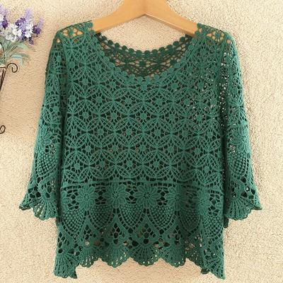 Hollow Sun Protection Knitted Layered Top for Women's Summer Outerwear with Loose Fitting Design and a Niche Half Sleeved Top