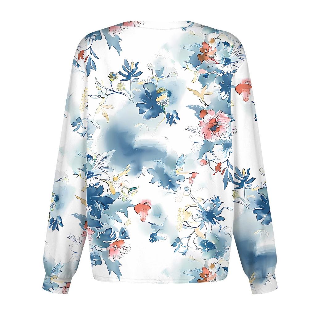 Women's Casual Long-sleeved Single-breasted Floral Printed Protective Clothing Cardigan Top
