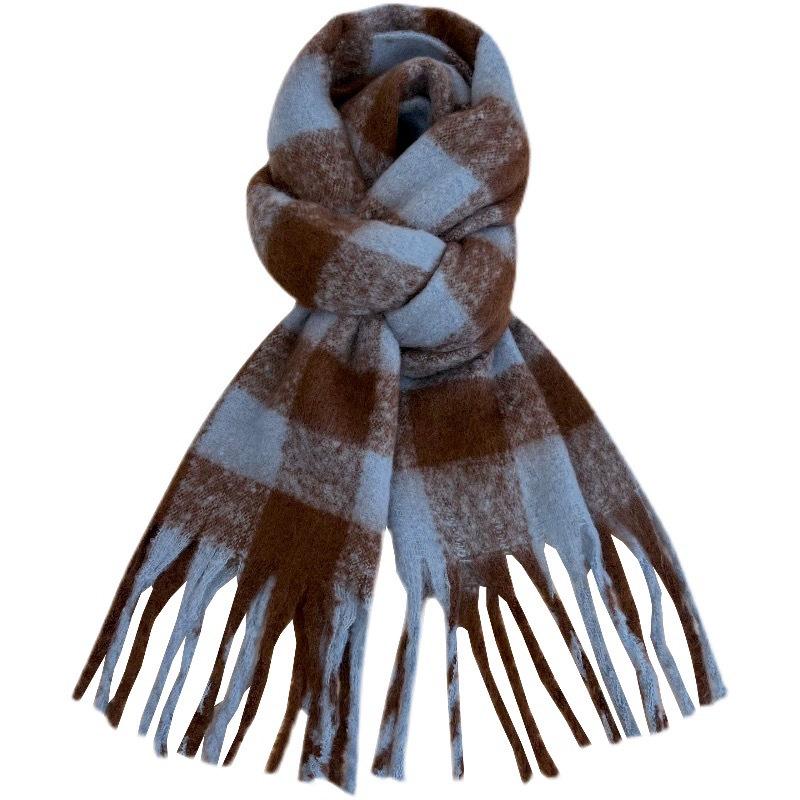 Maelard Women's Imitation Cashmere Plaid Scarf: Warm, Thick Dual-Use Shawl for Autumn and Winter.