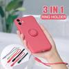 For iPhone 17 Pro Max Luxury Ring Holder Magnetic Liquid Silicone Frame Phone Cover For iPhone Air 16 15 14 13 12 11 Strap Case